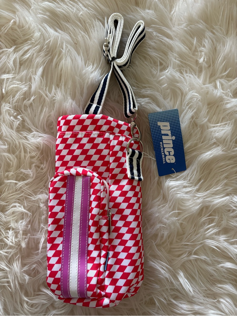 Prince Red and White Checkered Water Bottle Sling